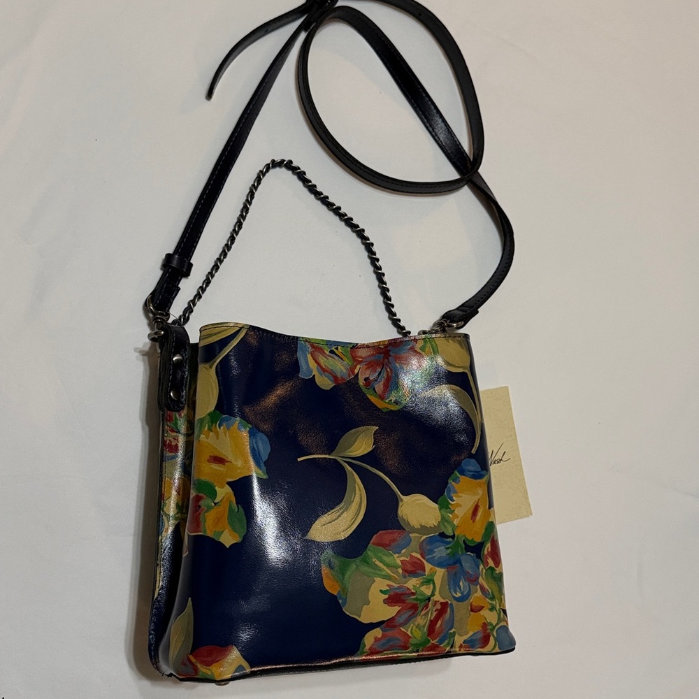 Patricia Nash Le Fleur Leather Ledra Bucket Crossbody Bag  Chain-Shoulder NWT